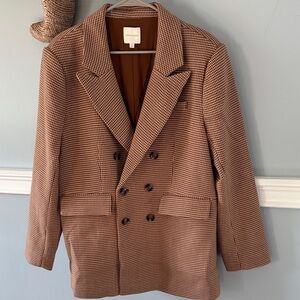 Favorite Daughter The Phoebe Double-Breasted Houndstooth Blazer in Brown
